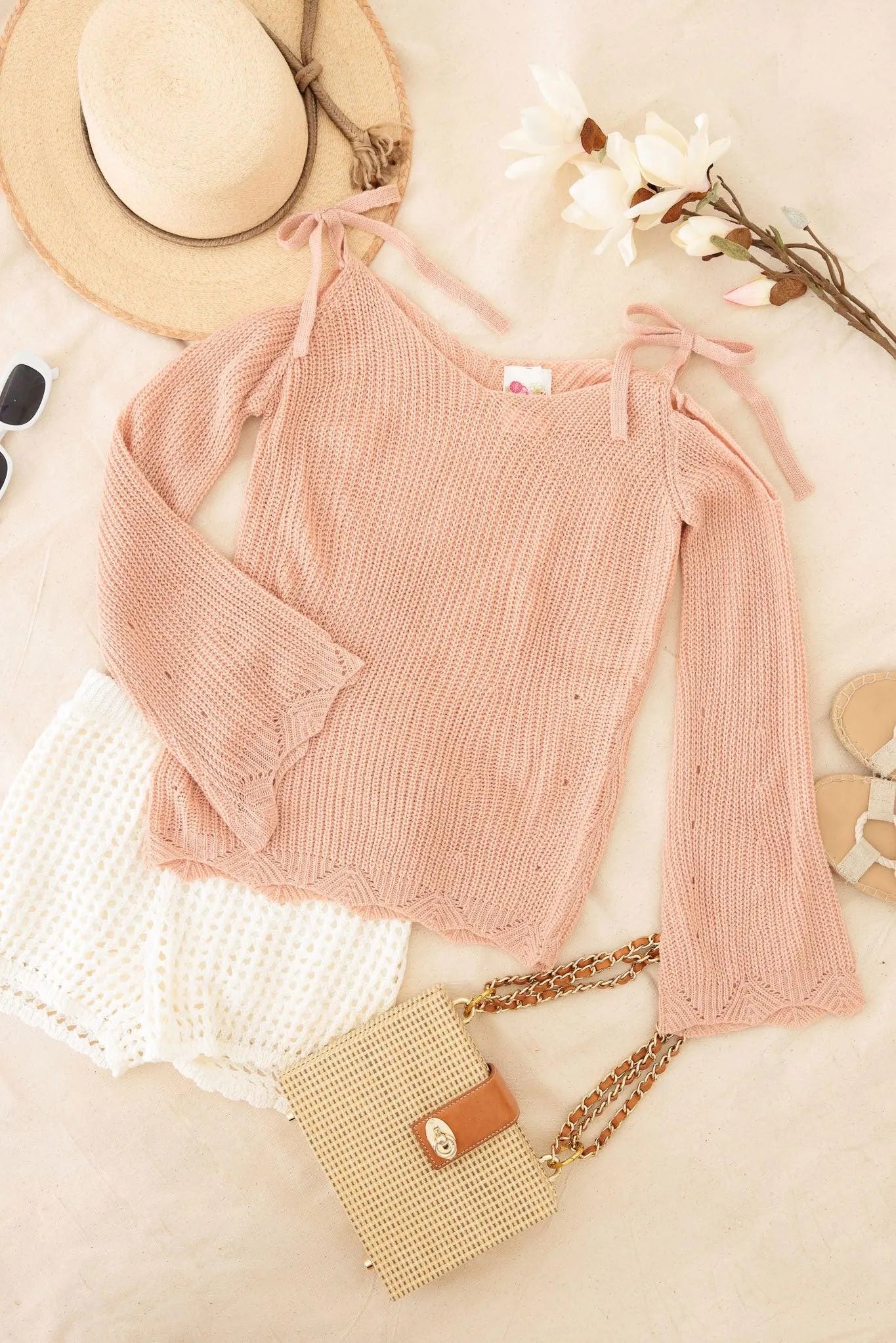 Girls Casual Solid Cold Shoulder Tie Sweater - Tasha Apparel Wholesale