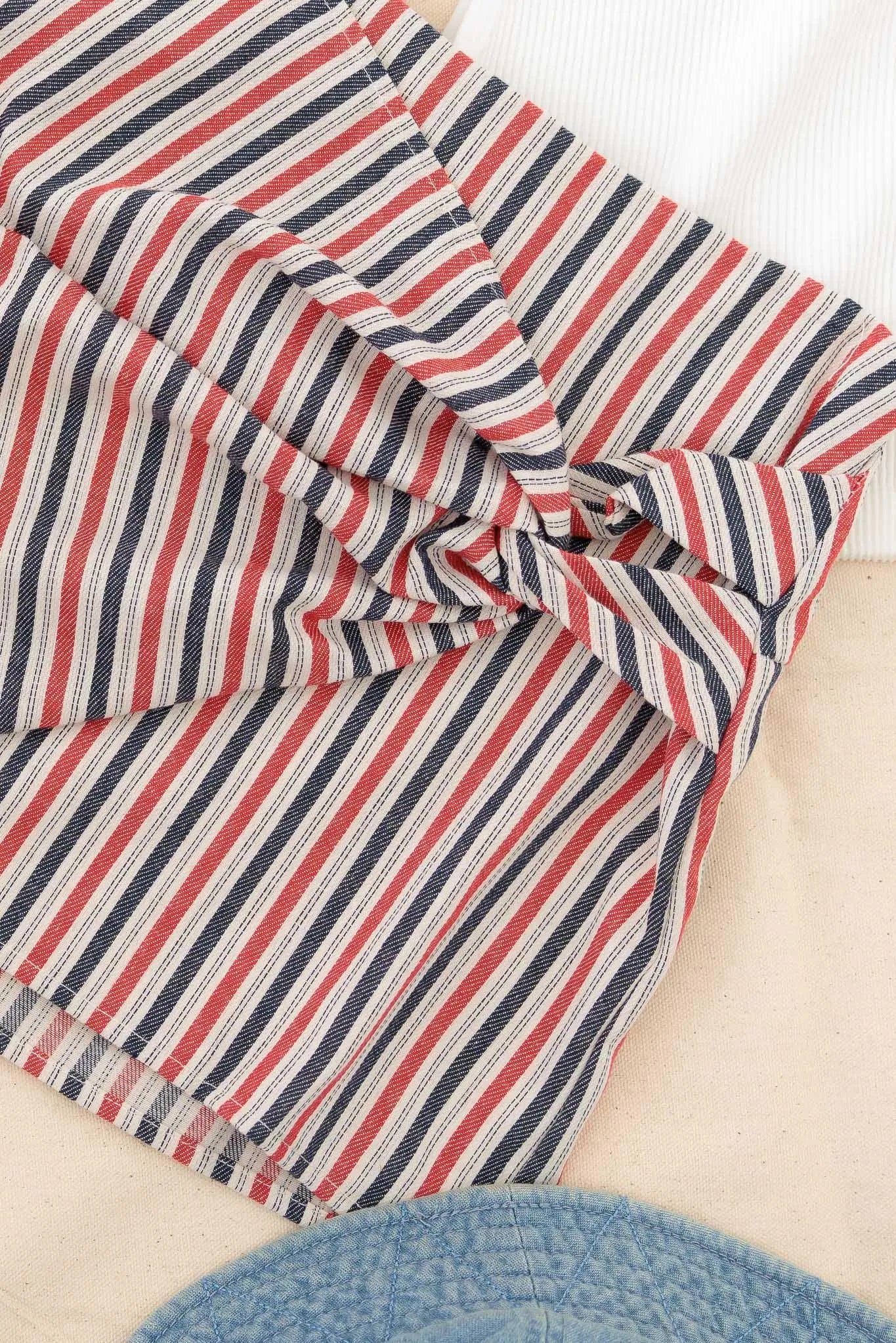 Girls Striped Vintage Wrap Side Twisted Tie Skort - Tasha Apparel Wholesale