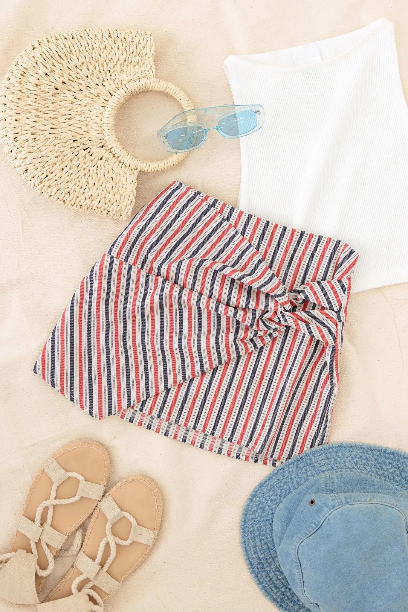 Girls Striped Vintage Wrap Side Twisted Tie Skort - Tasha Apparel Wholesale