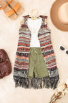 Girls Boho Striped Crochet Fringe Long Sweater Vest - Tasha Apparel Wholesale