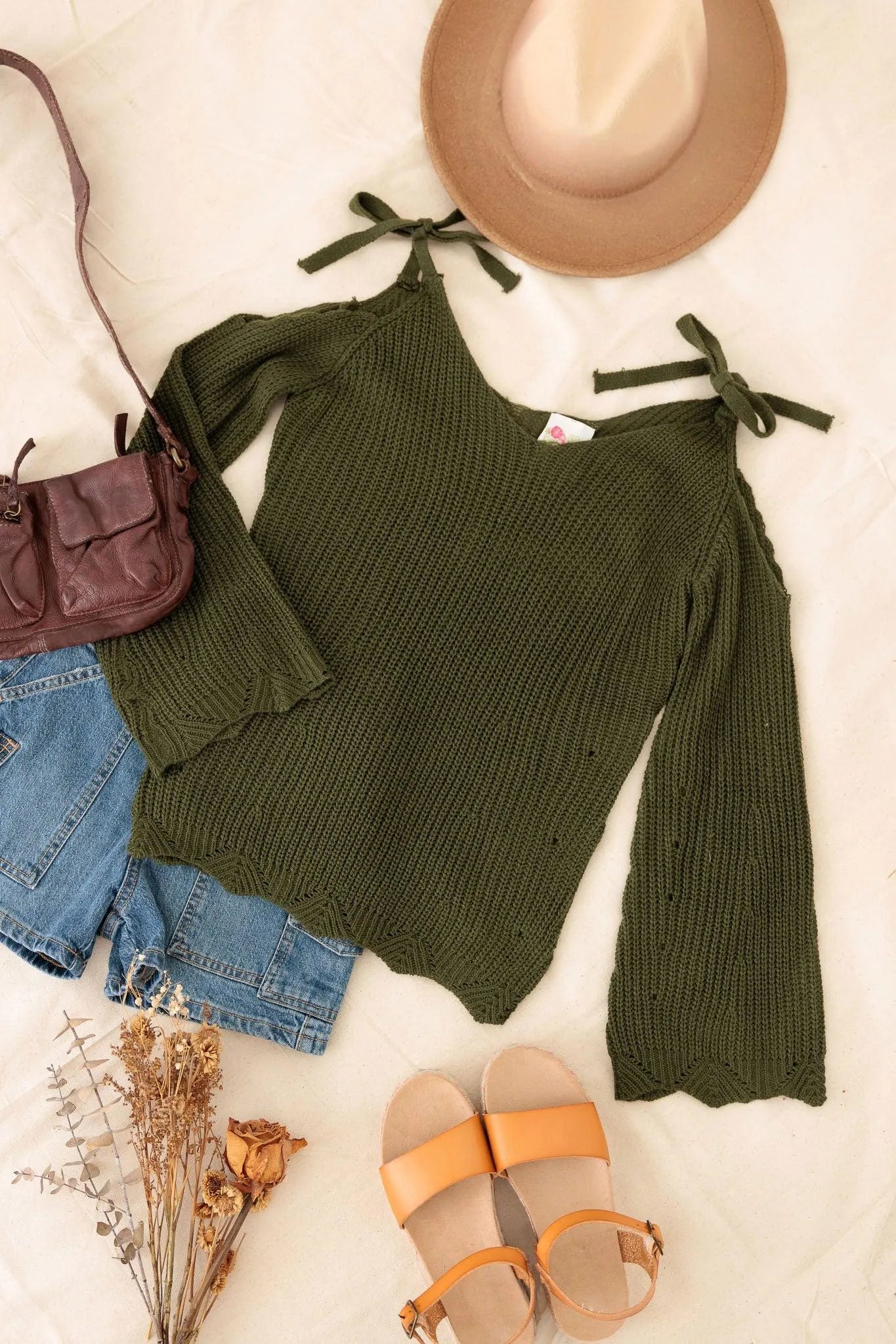 Girls Casual Solid Cold Shoulder Tie Sweater - Tasha Apparel Wholesale