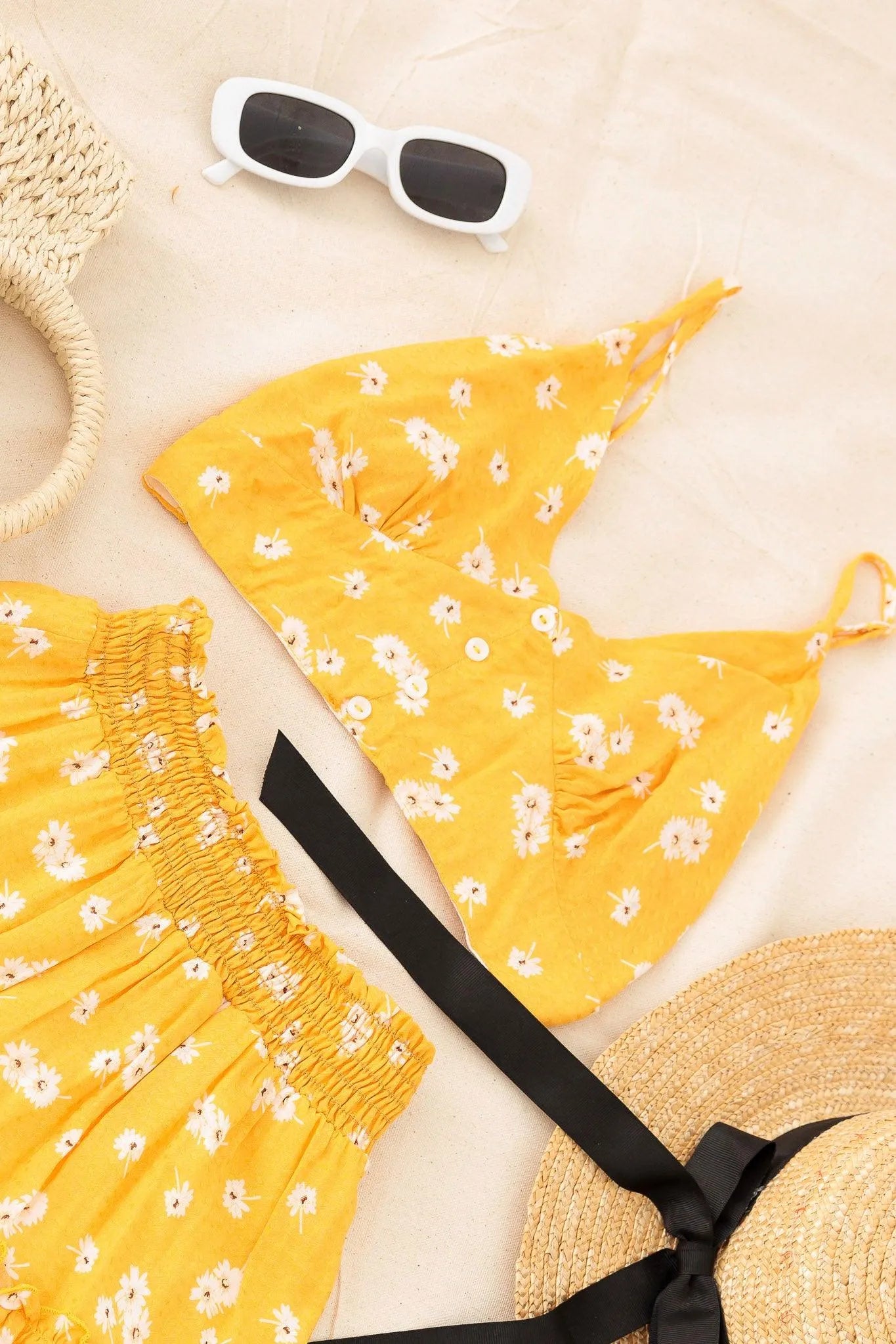 Girls Boho Floral Crop Sleeveless Top Ruffle Skirt Set - Tasha Apparel Wholesale