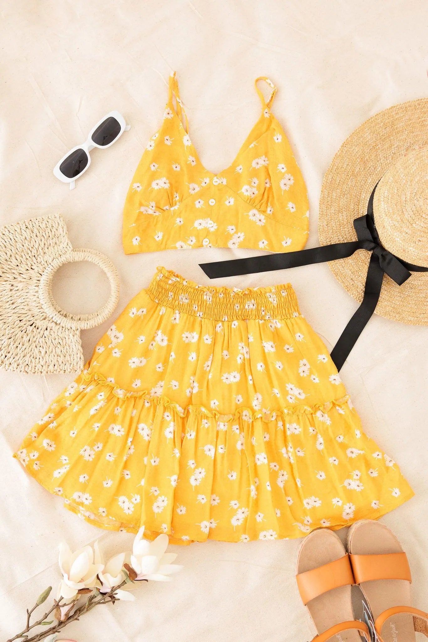 Girls Boho Floral Crop Sleeveless Top Ruffle Skirt Set - Tasha Apparel Wholesale