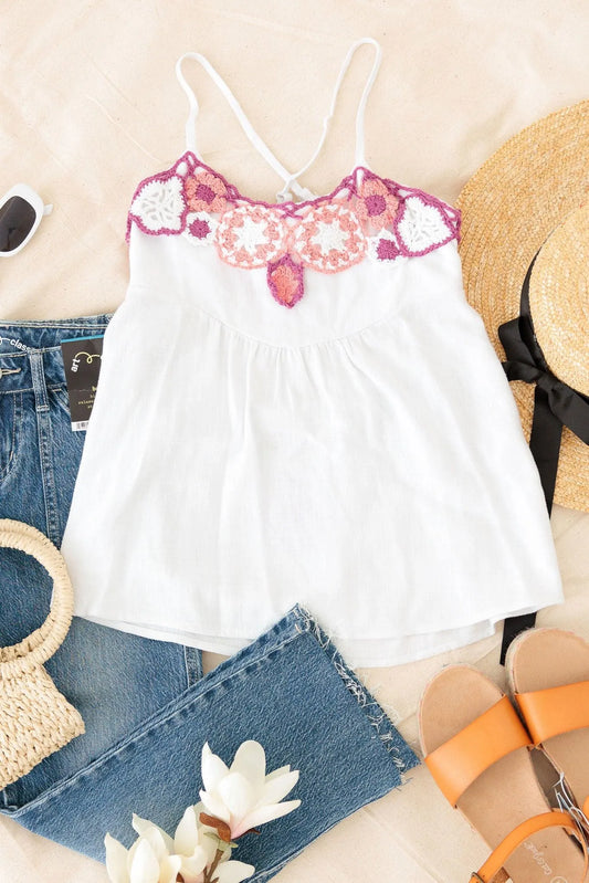 Girls Embroidered Criss-Cross Back Tie Sleeveless Top - Tasha Apparel Wholesale