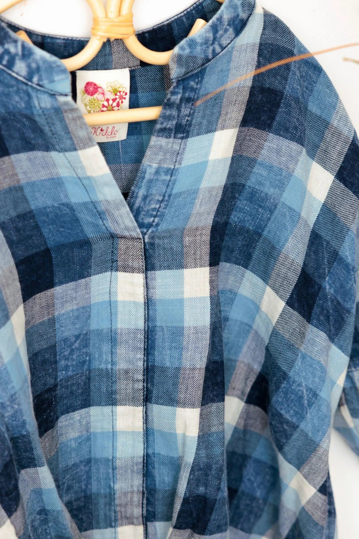 Girls Plaid 3/4 Sleeve Asymmetric Ruffle Back Top - Tasha Apparel Wholesale