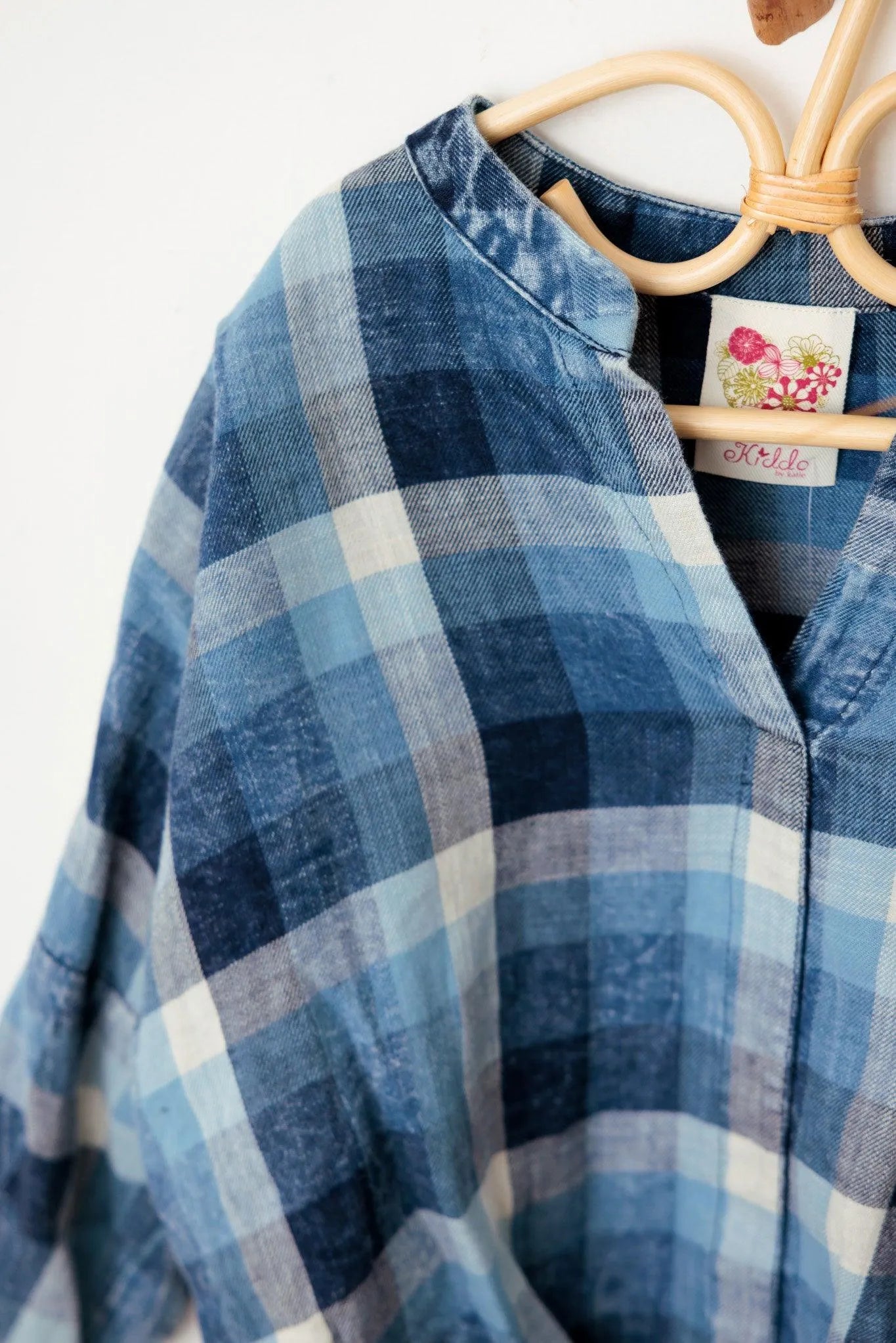 Girls Plaid 3/4 Sleeve Asymmetric Ruffle Back Top - Tasha Apparel Wholesale