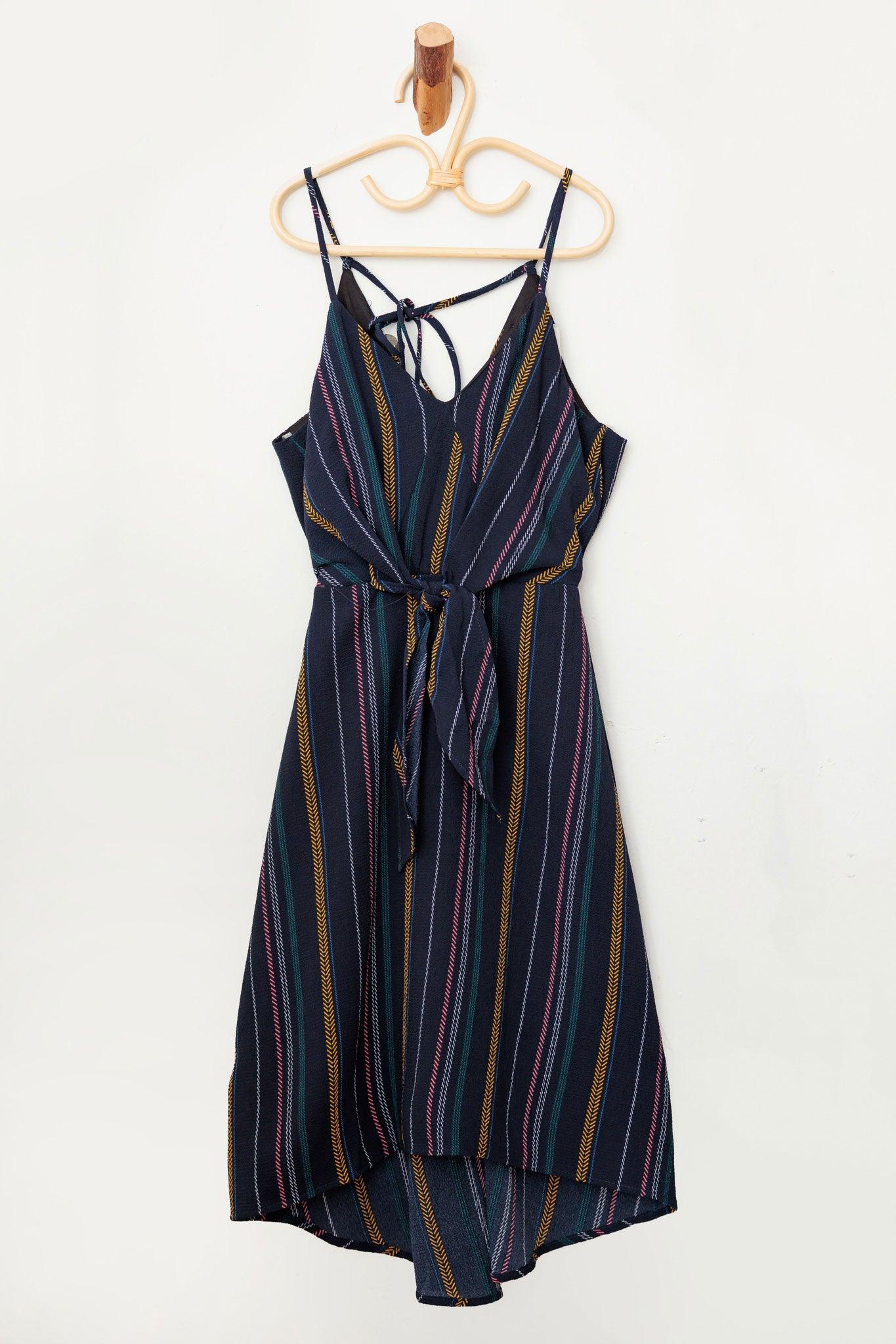 Girls Boho Stripe Sleeveless Front Tie Dress - Tasha Apparel Wholesale