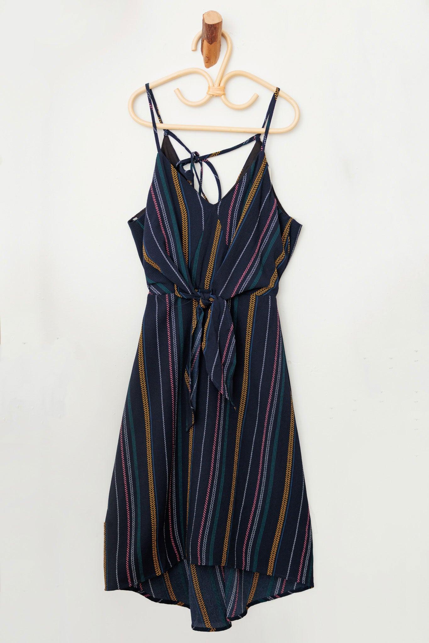 Girls Boho Stripe Sleeveless Front Tie Dress - Tasha Apparel Wholesale