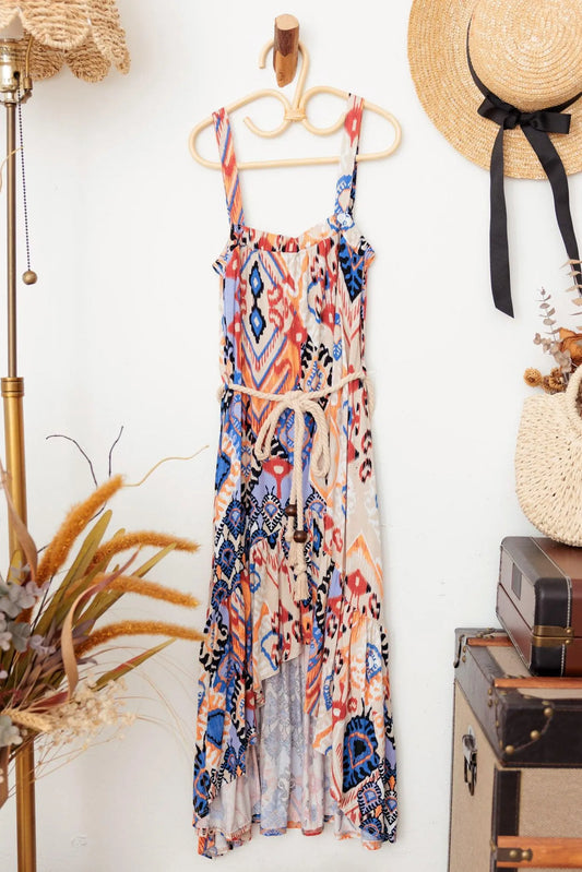 Girls Belted Asymmetric Tribal Print Sleeveless Dress - Tasha Apparel Wholesale