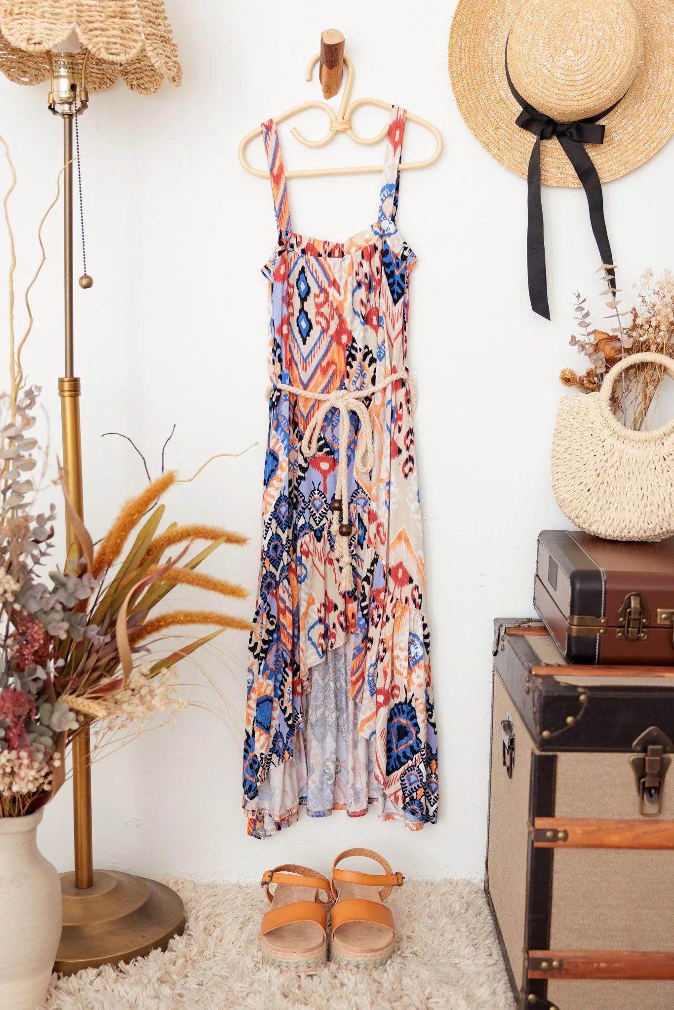 Girls Belted Asymmetric Tribal Print Sleeveless Dress - Tasha Apparel Wholesale