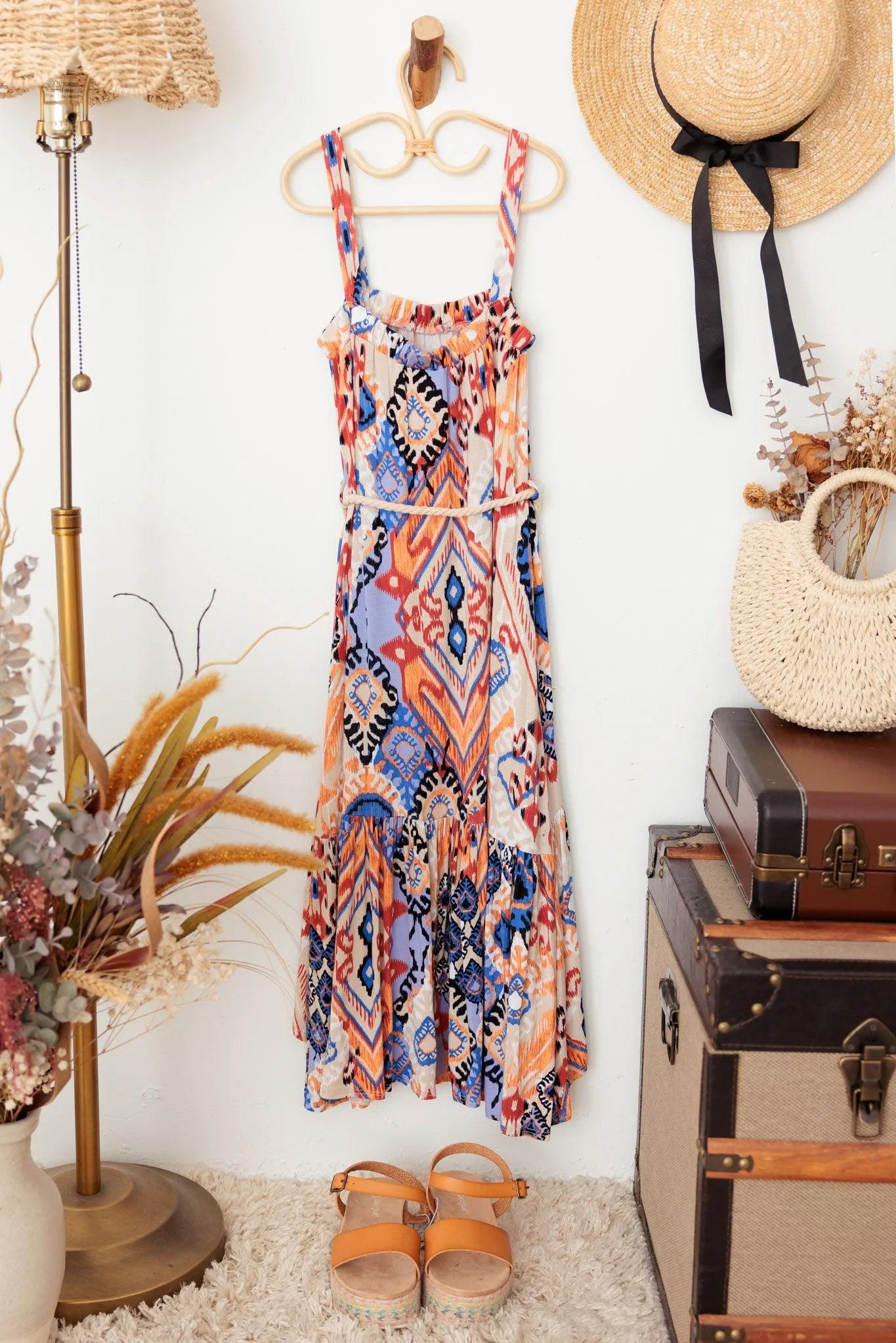 Girls Belted Asymmetric Tribal Print Sleeveless Dress - Tasha Apparel Wholesale