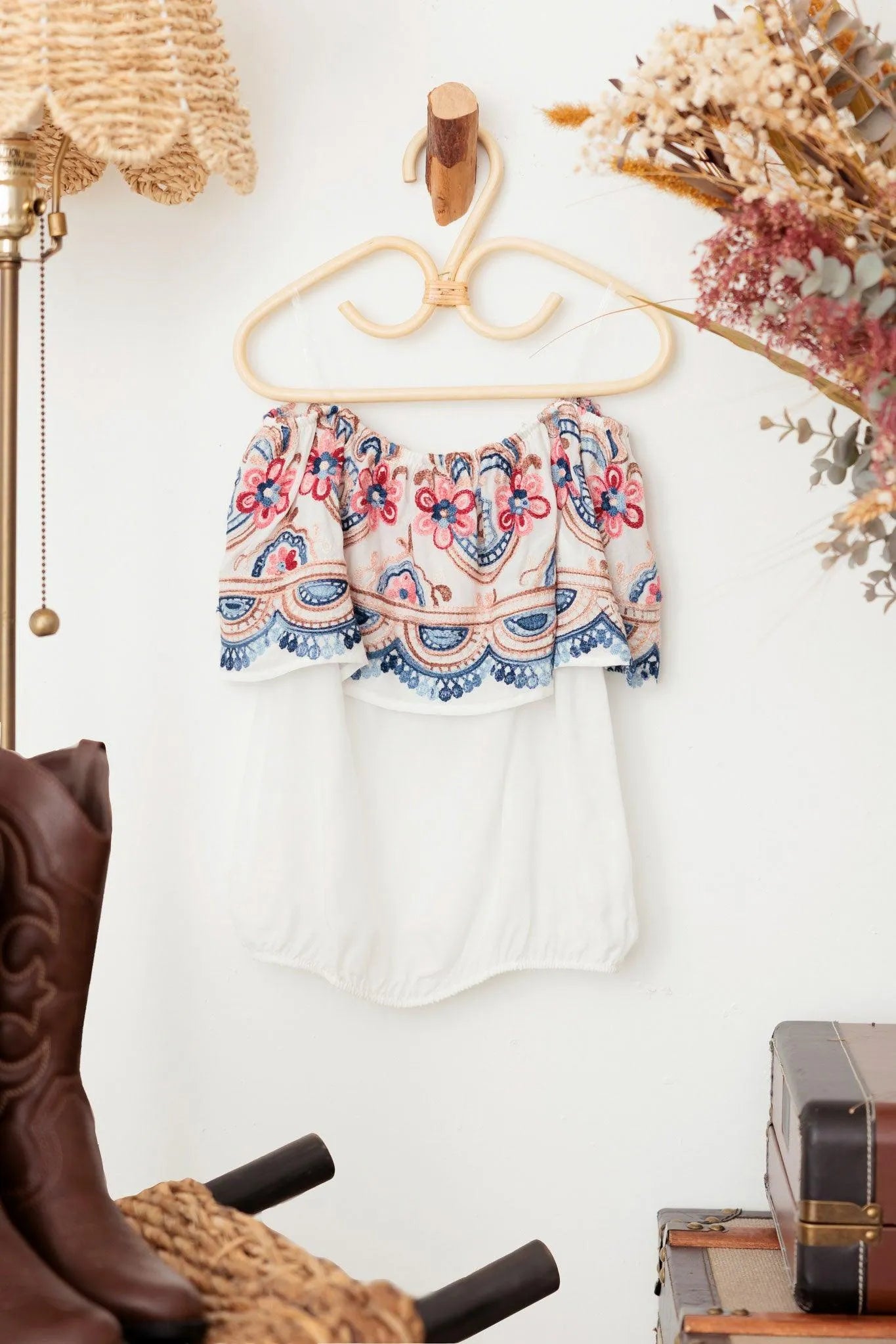 Girls Boho Floral Embroidered Off Shoulder Top - Tasha Apparel Wholesale