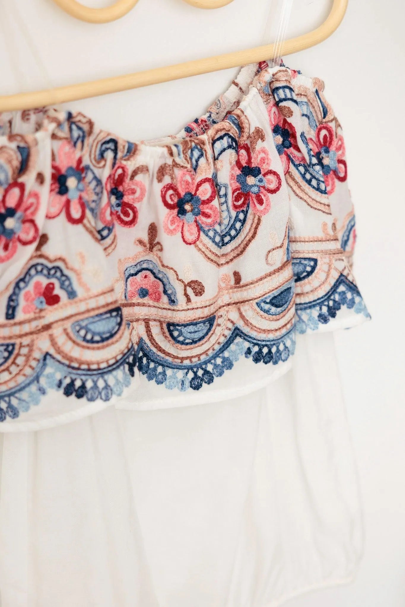 Girls Boho Floral Embroidered Off Shoulder Top - Tasha Apparel Wholesale