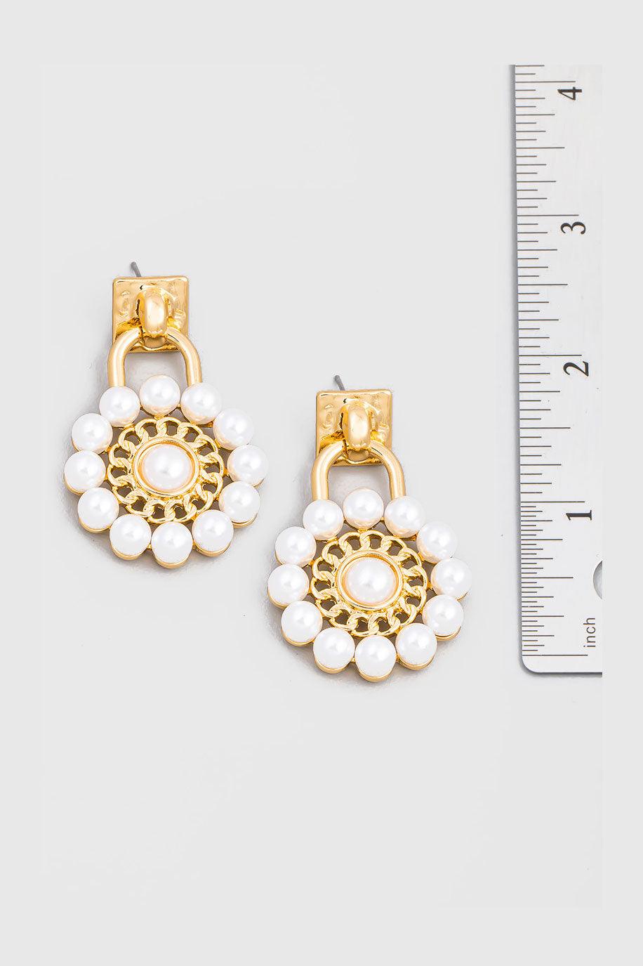 Vintage Circle Flower Pearl Bead Drop Earrings - Tasha Apparel Wholesale
