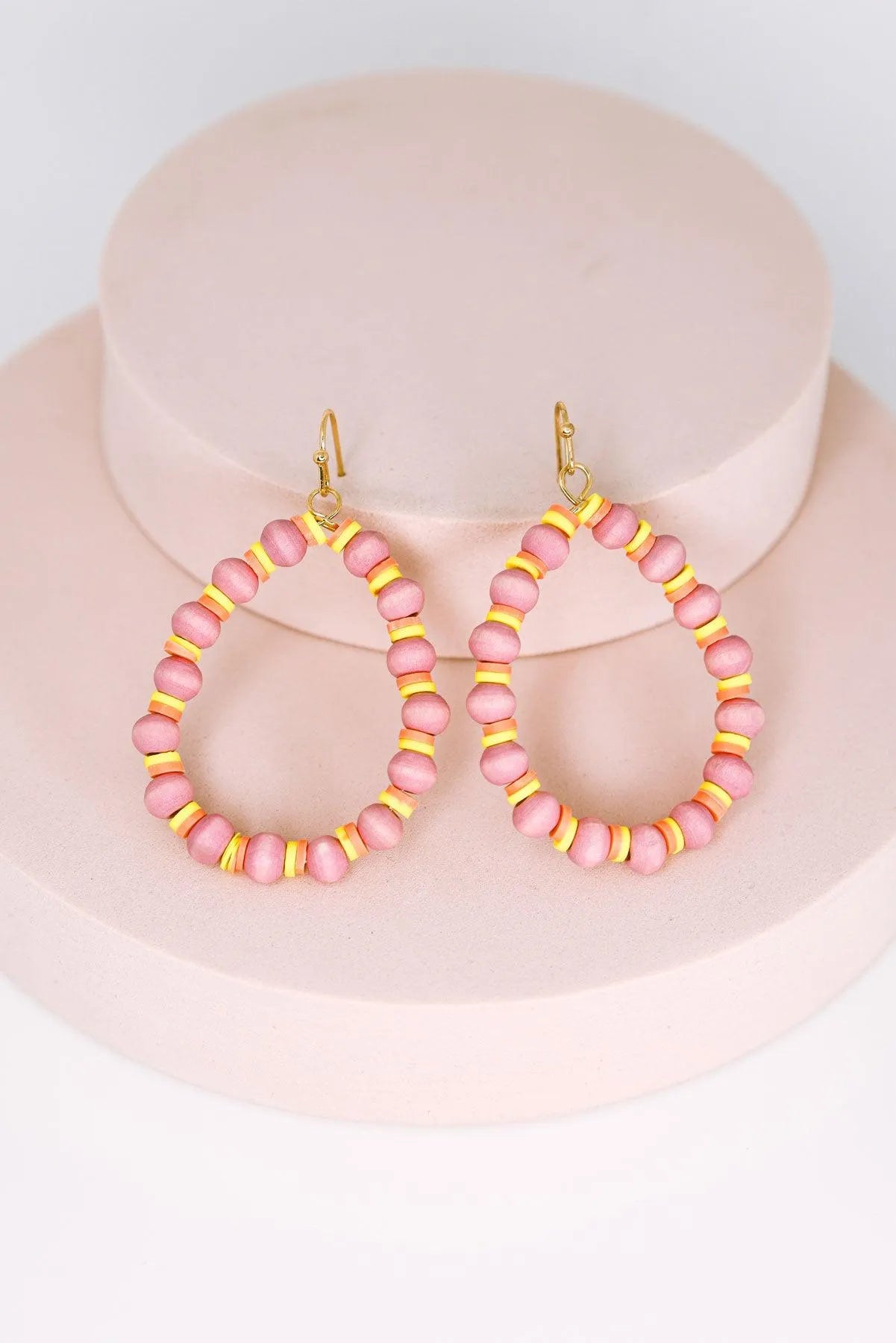 Boho Hoops Wood and Rubber Bead Round Earrings - Tasha Apparel Wholesale