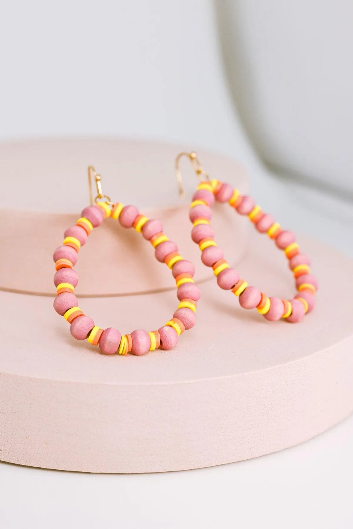 Boho Hoops Wood and Rubber Bead Round Earrings - Tasha Apparel Wholesale