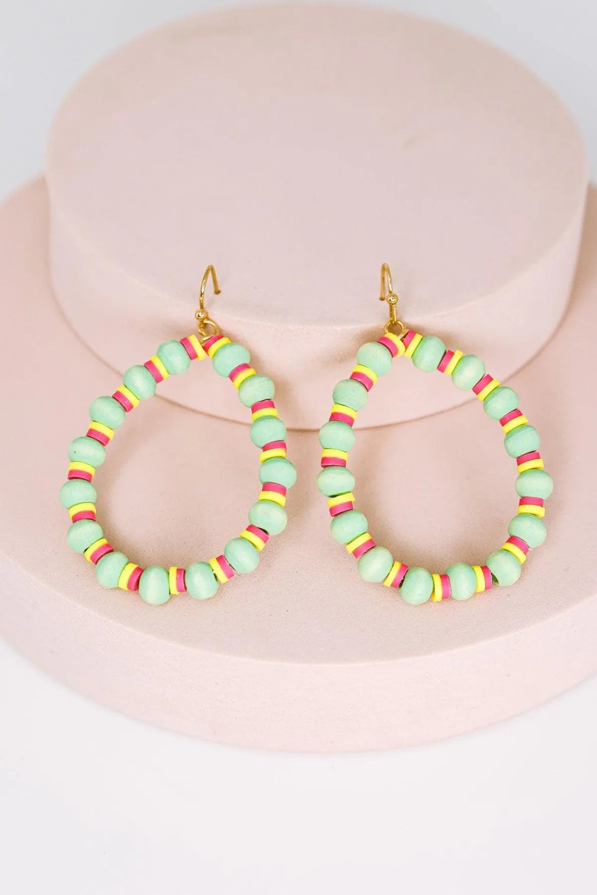 Boho Hoops Wood and Rubber Bead Round Earrings - Tasha Apparel Wholesale