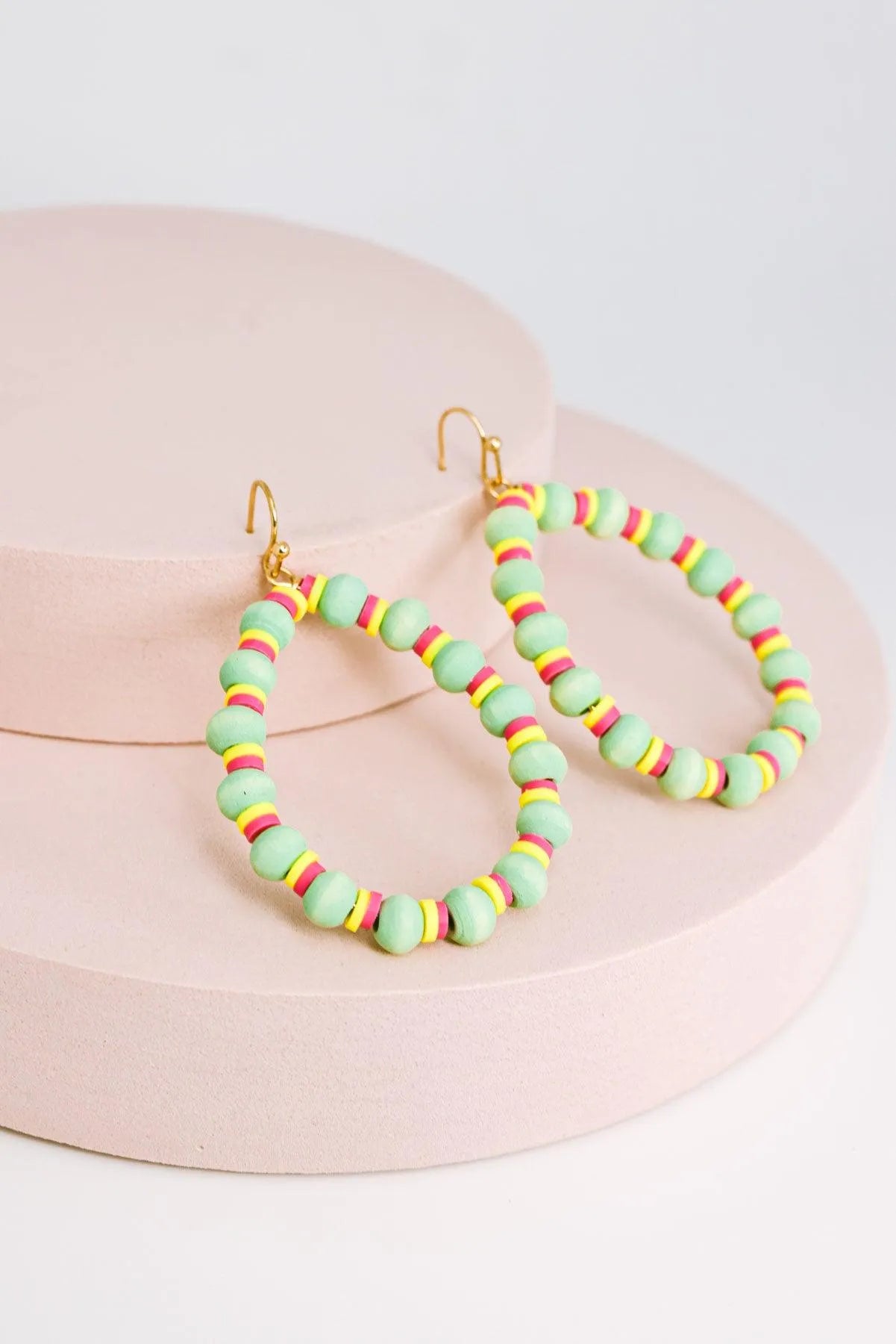 Boho Hoops Wood and Rubber Bead Round Earrings - Tasha Apparel Wholesale