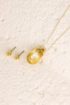 Ball Shape Earrings Oval Dome Pendant Gold Necklace Set - Tasha Apparel Wholesale