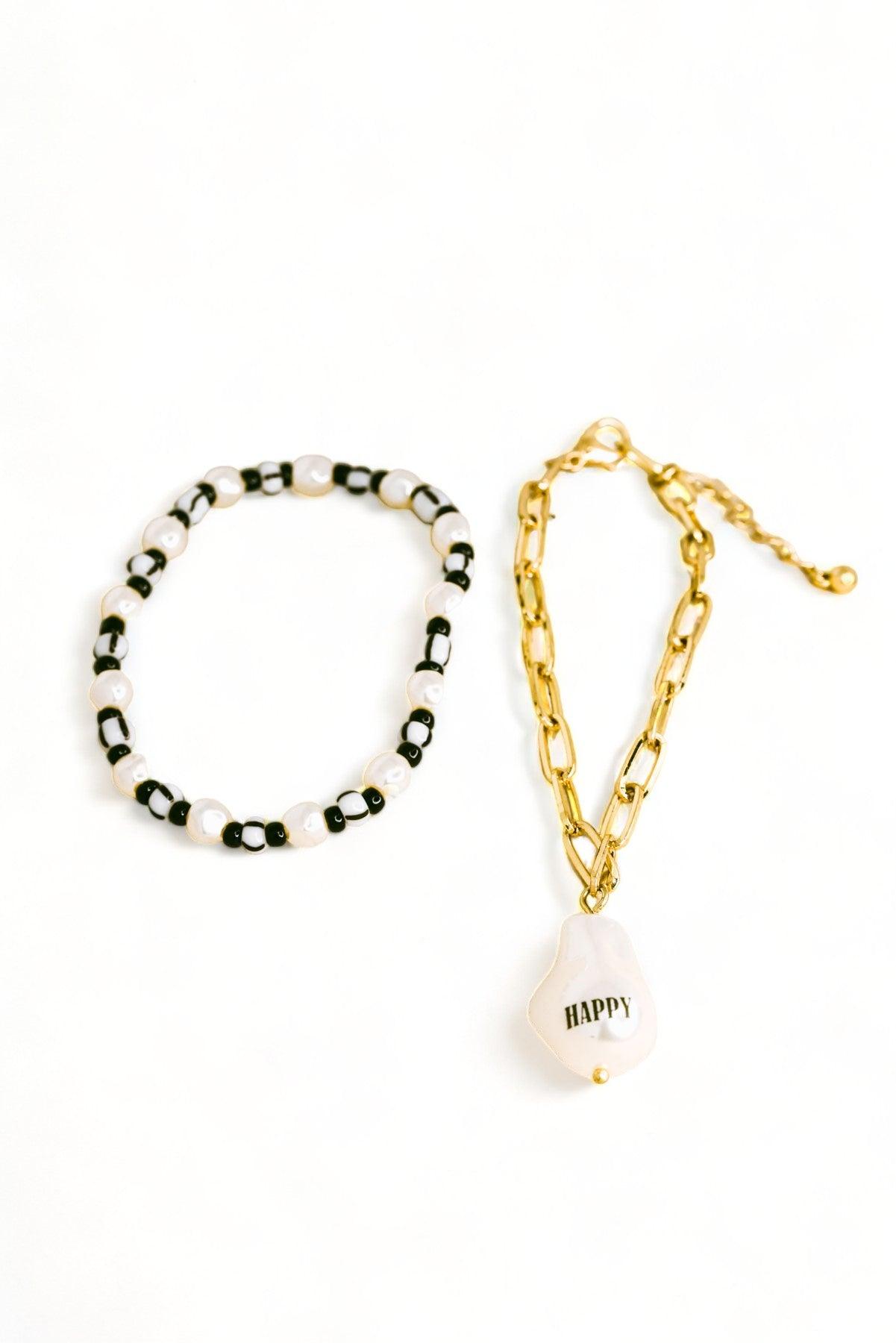 Happy Acrylic Pearl Charm Beaded Bracelet Set - Tasha Apparel Wholesale