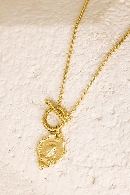 Gold Long Printed Medallion Adjustable Lobster Clasp Necklace - Tasha Apparel Wholesale