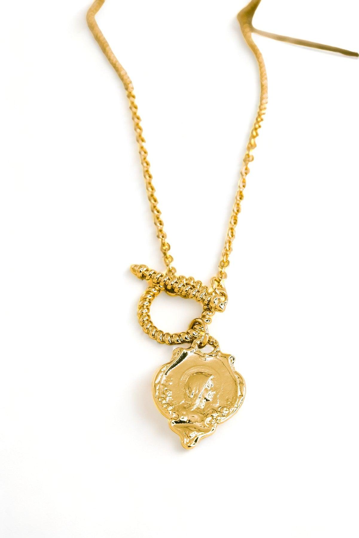 Long Printed Medallion Lobster Clasp Necklace - Tasha Apparel Wholesale