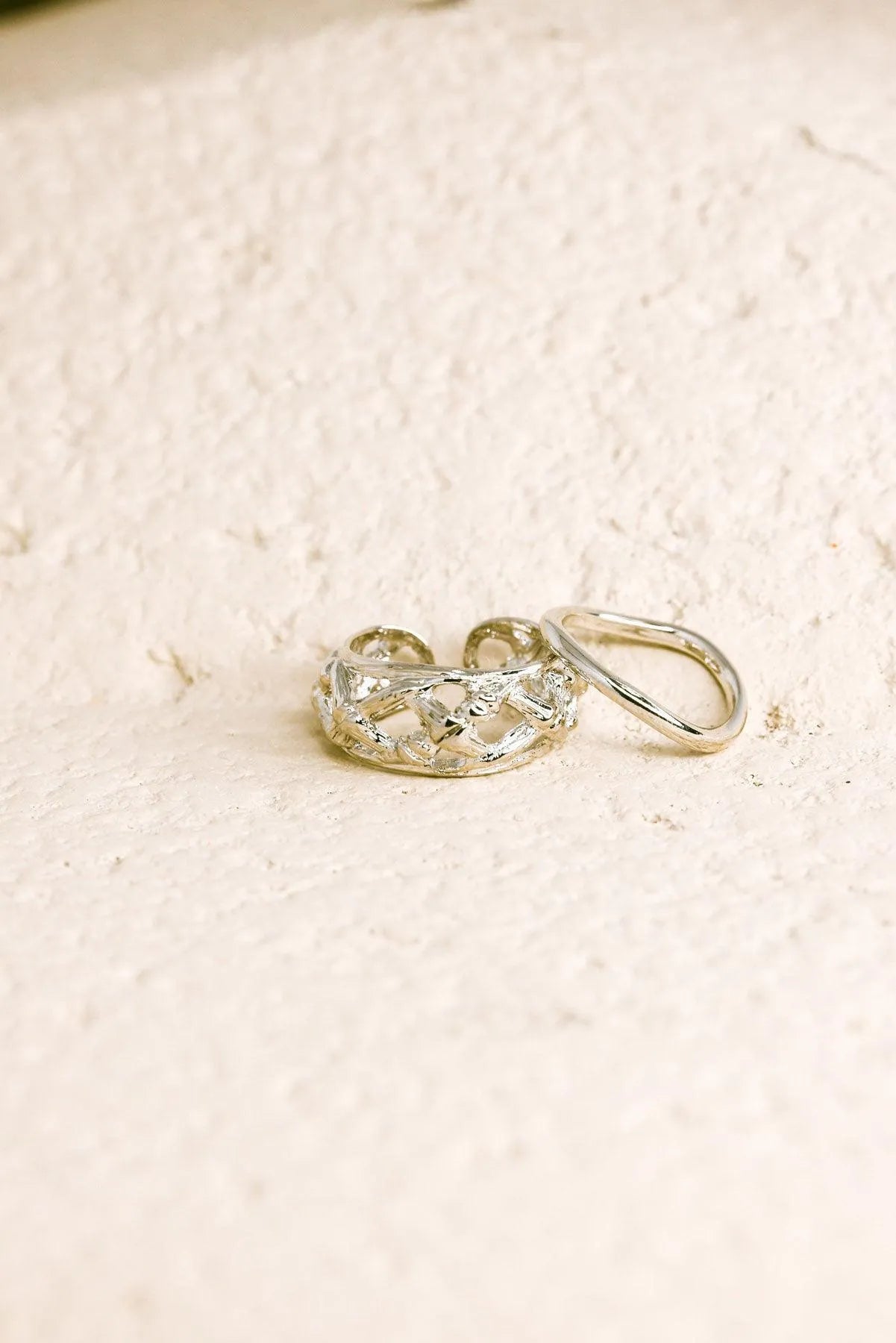 Silver Nest Texture Two Piece Ring Set - Tasha Apparel Wholesale