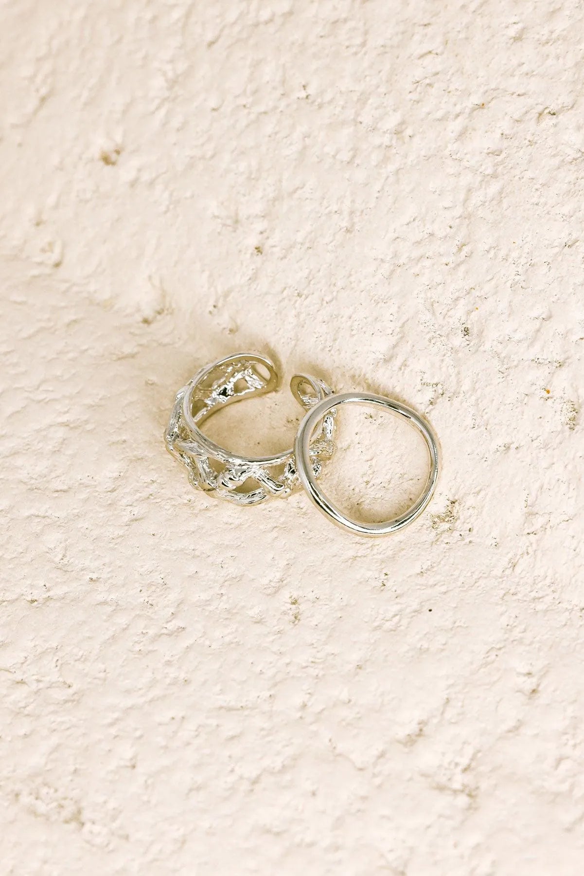 Silver Nest Texture Two Piece Ring Set - Tasha Apparel Wholesale