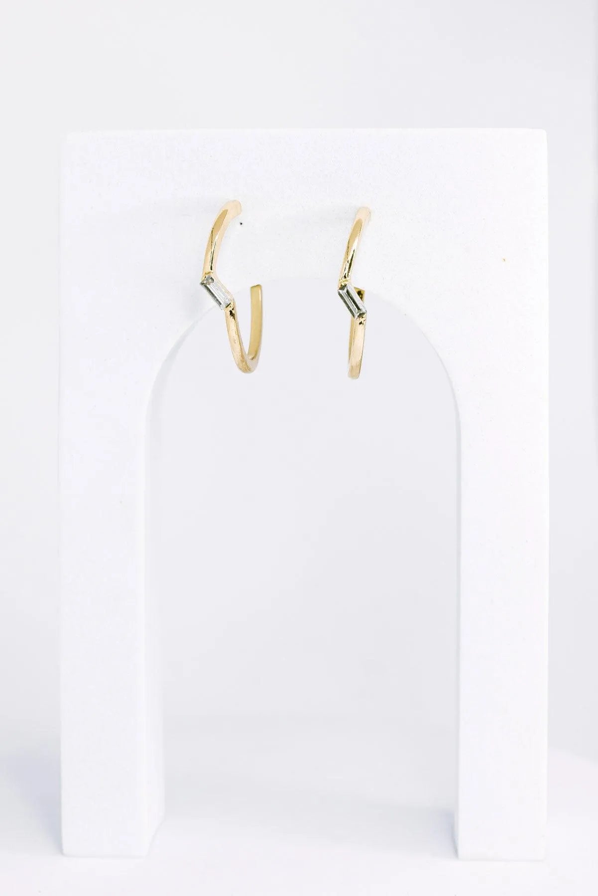 Baguette Rhinestone Round Open Hoop Gold Earrings - Tasha Apparel Wholesale