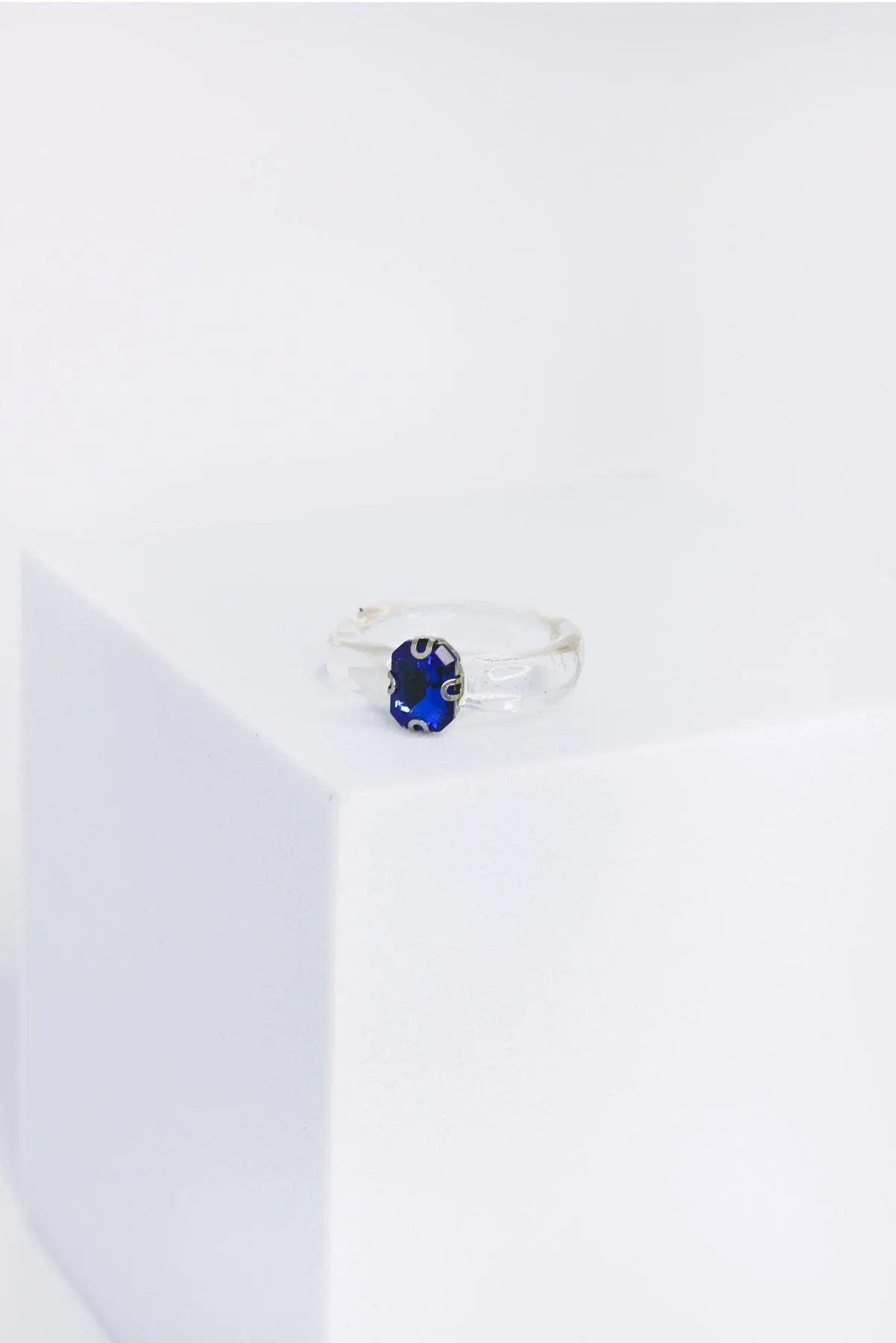 Clear Oval Blue Glass Rainestone Ring - Tasha Apparel Wholesale