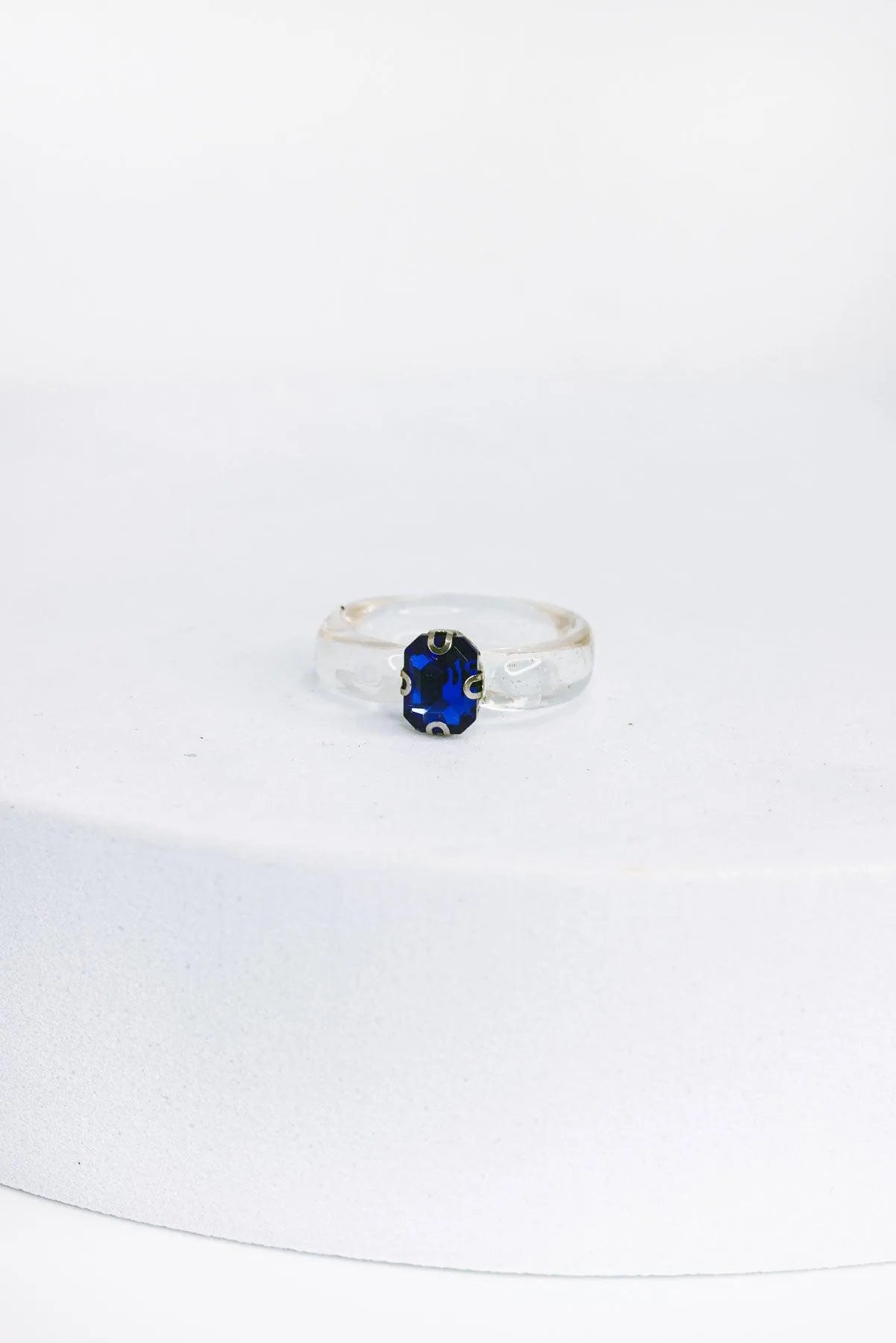 Clear Oval Blue Glass Rainestone Ring - Tasha Apparel Wholesale