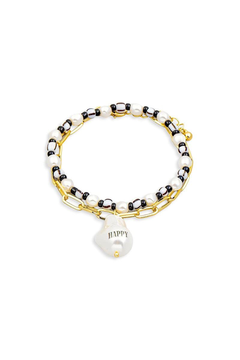 Happy Acrylic Pearl Charm Beaded Bracelet Set - Tasha Apparel Wholesale