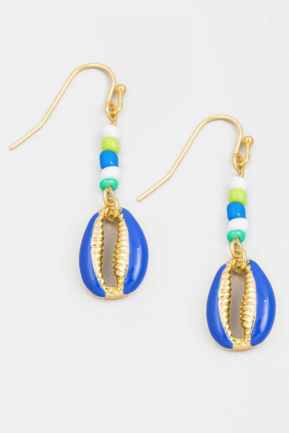 Enamel Seed Bead Cowrie Shell Drop Earrings - Tasha Apparel Wholesale