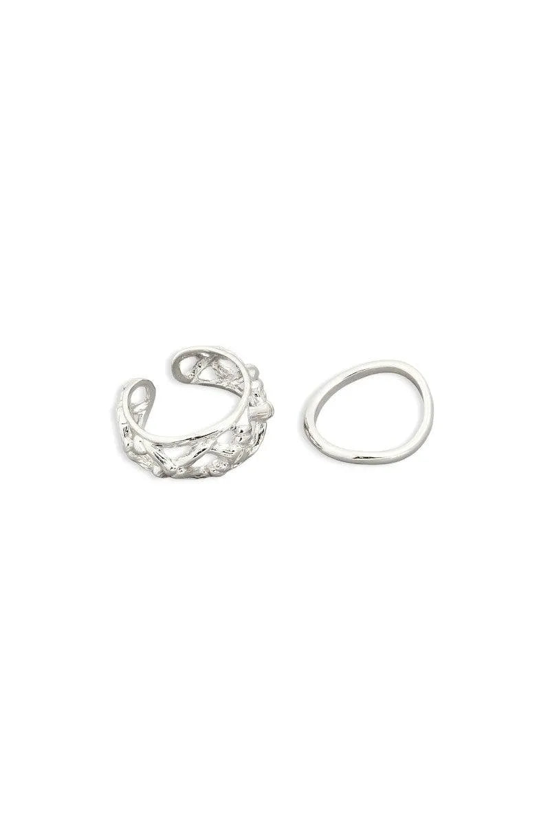 Silver Nest Texture Two Piece Ring Set - Tasha Apparel Wholesale