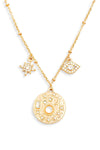Gold Moon Star Evil Eye Rhinestone Pendent Necklace - Tasha Apparel Wholesale