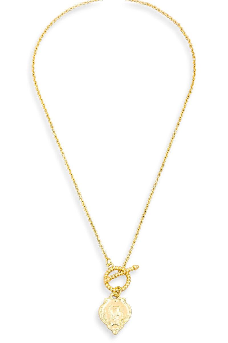 Long Printed Medallion Lobster Clasp Necklace - Tasha Apparel Wholesale