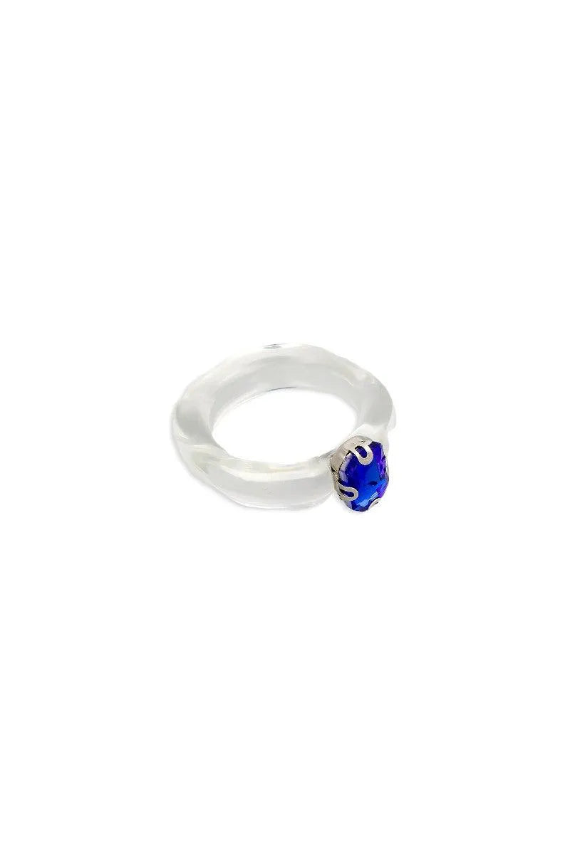 Clear Oval Blue Glass Rainestone Ring - Tasha Apparel Wholesale