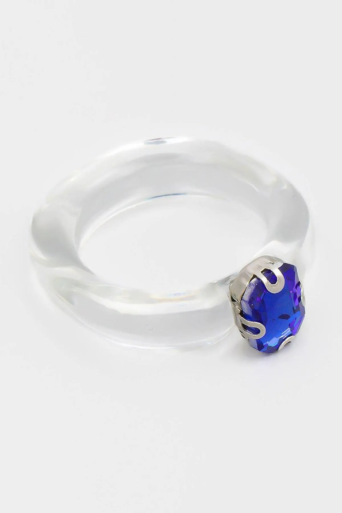 Clear Oval Blue Glass Rainestone Ring - Tasha Apparel Wholesale