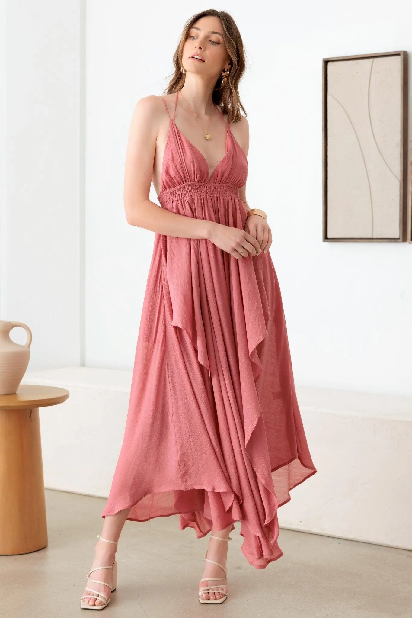 Tassel Fringe Strap Cutout Maxi Dress - Tasha Apparel Wholesale