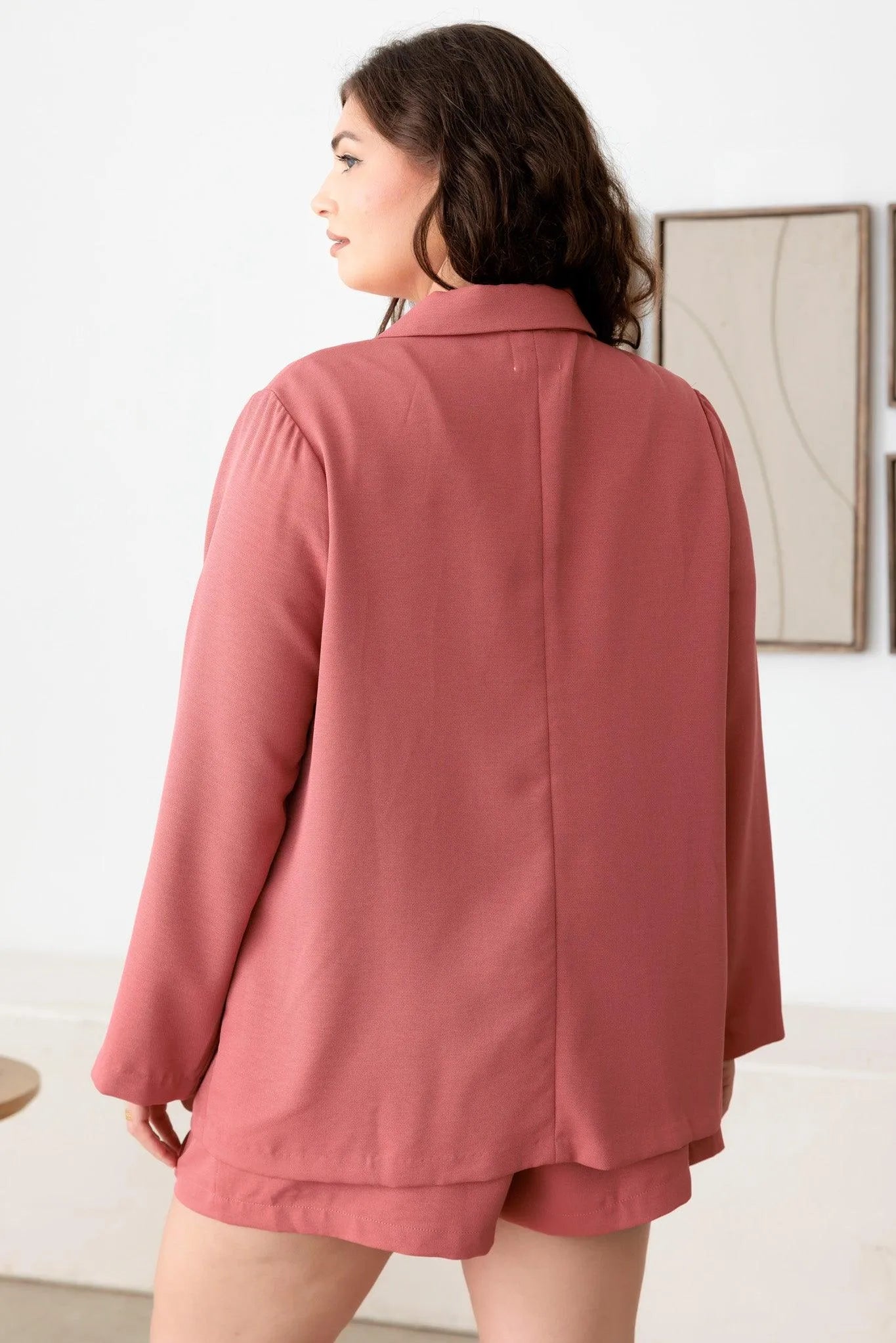 Plus Size Double Breasted Coral Blazer Plated Short Set