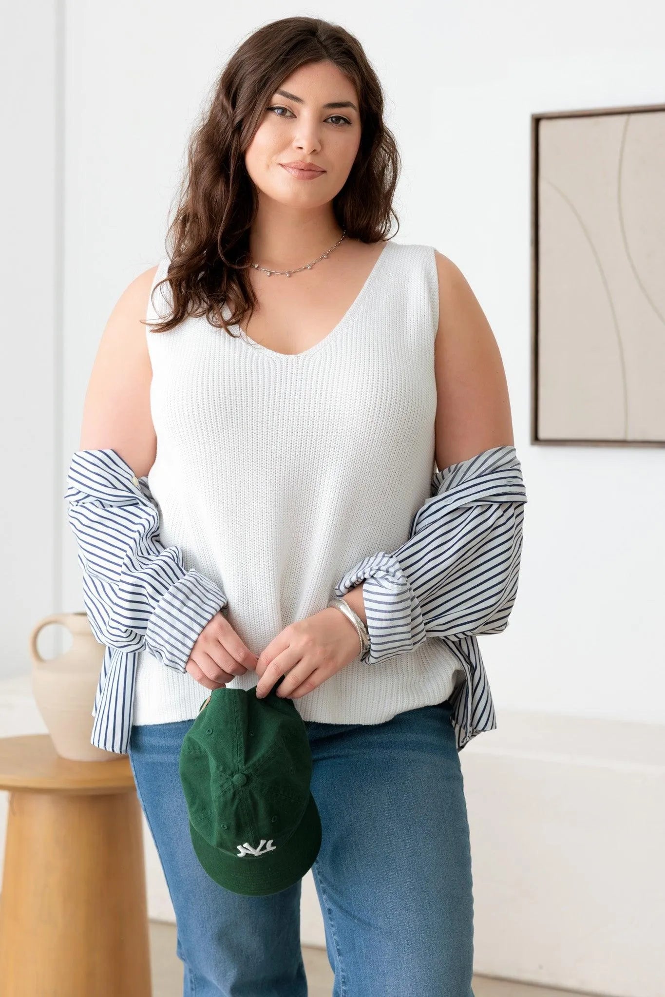 Plus Size Sleeveless V-Neck Knit Sweater Top - Tasha Apparel Wholesale