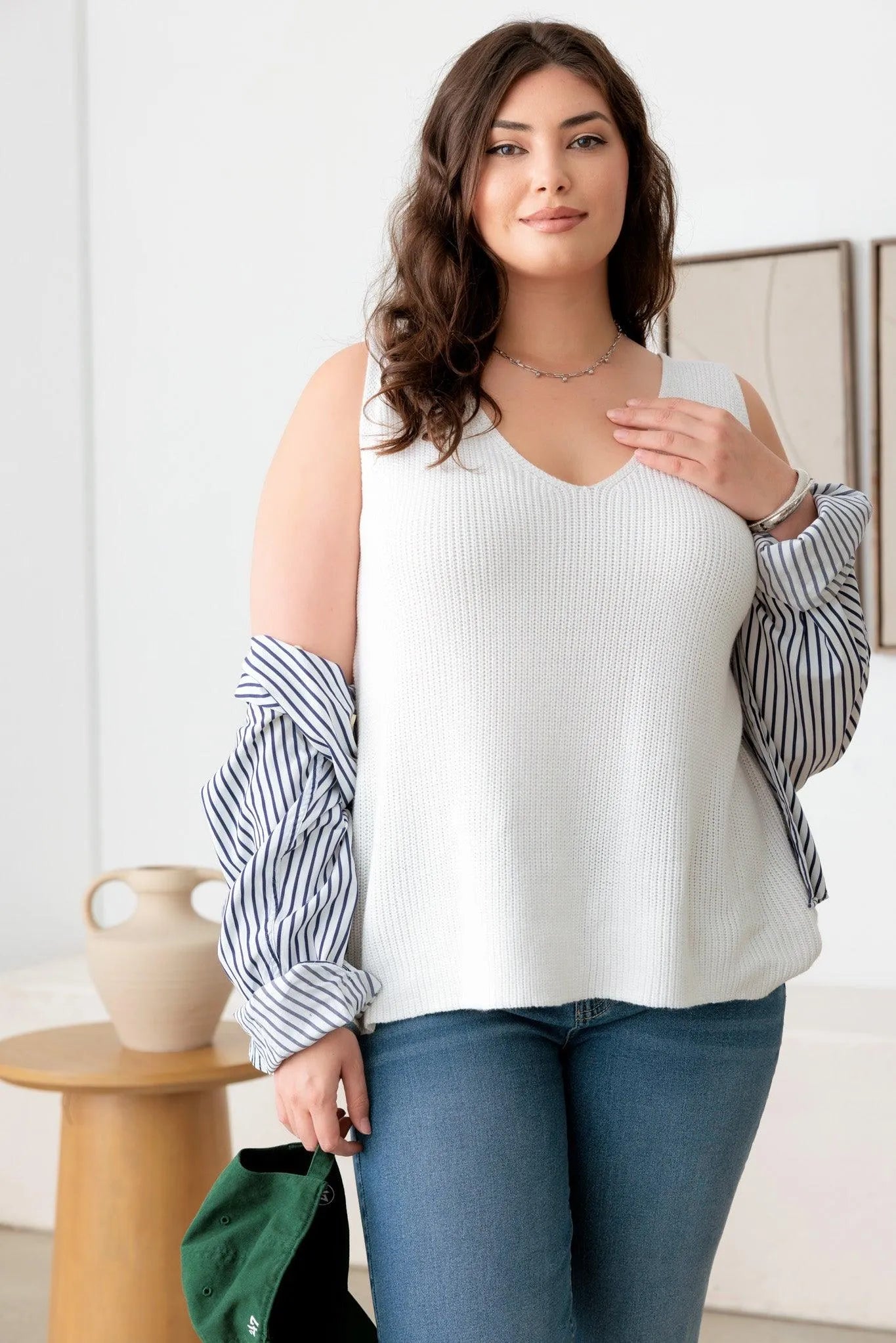 Plus Size Sleeveless V-Neck Knit Sweater Top - Tasha Apparel Wholesale