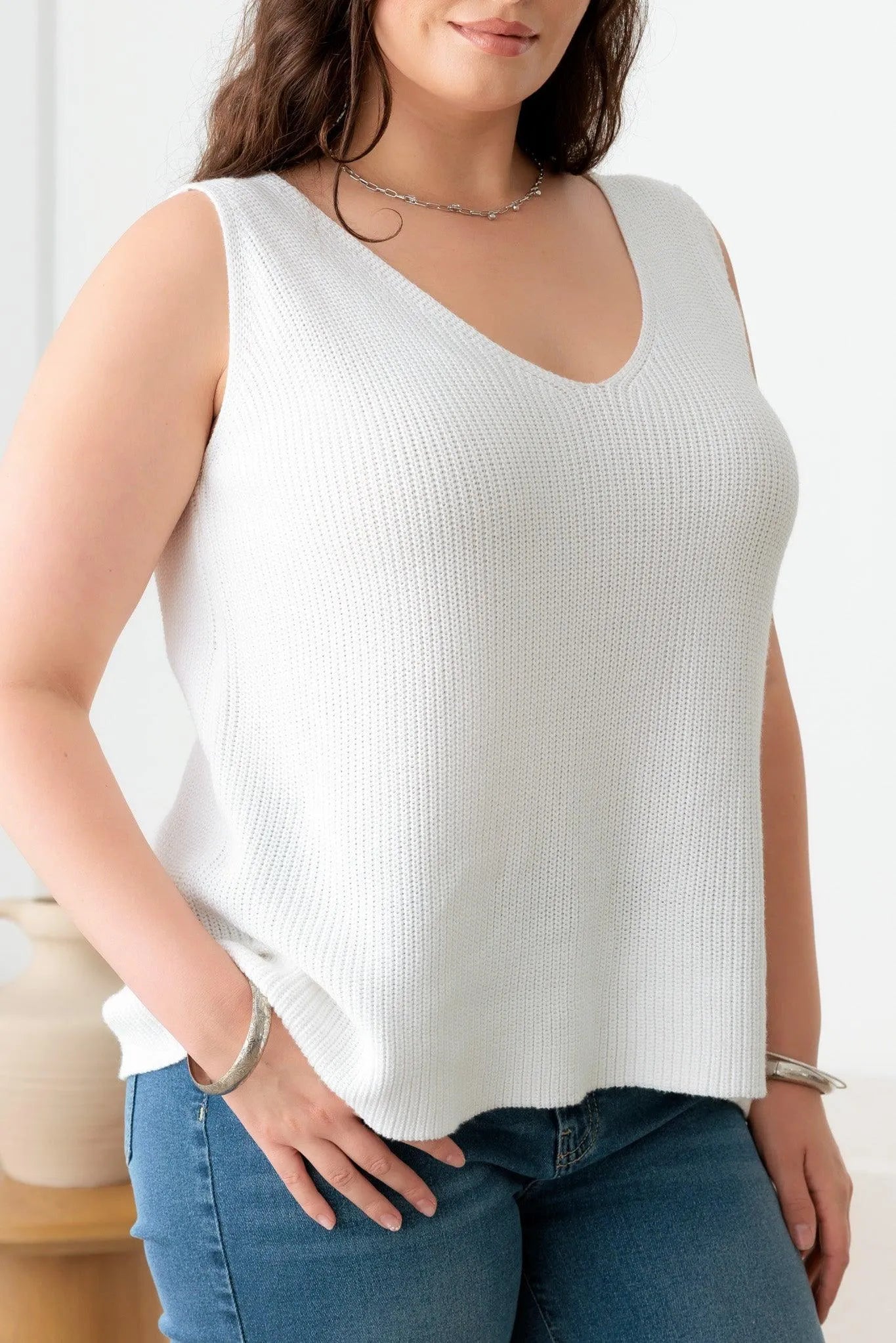 Plus Size Sleeveless V-Neck Knit Sweater Top - Tasha Apparel Wholesale