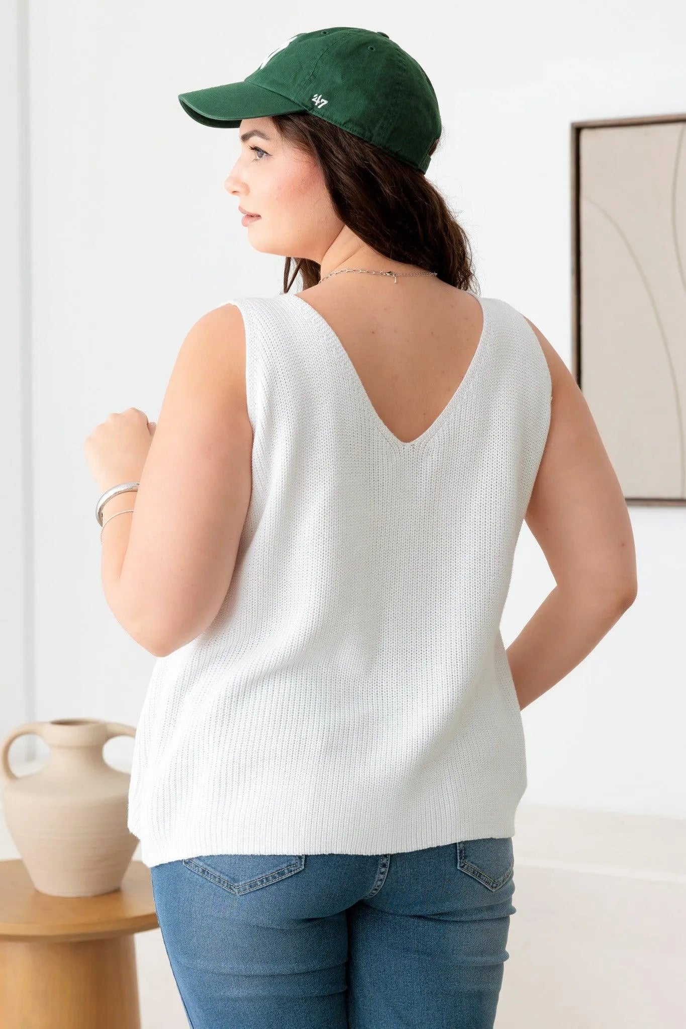Plus Size Sleeveless V-Neck Knit Sweater Top - Tasha Apparel Wholesale