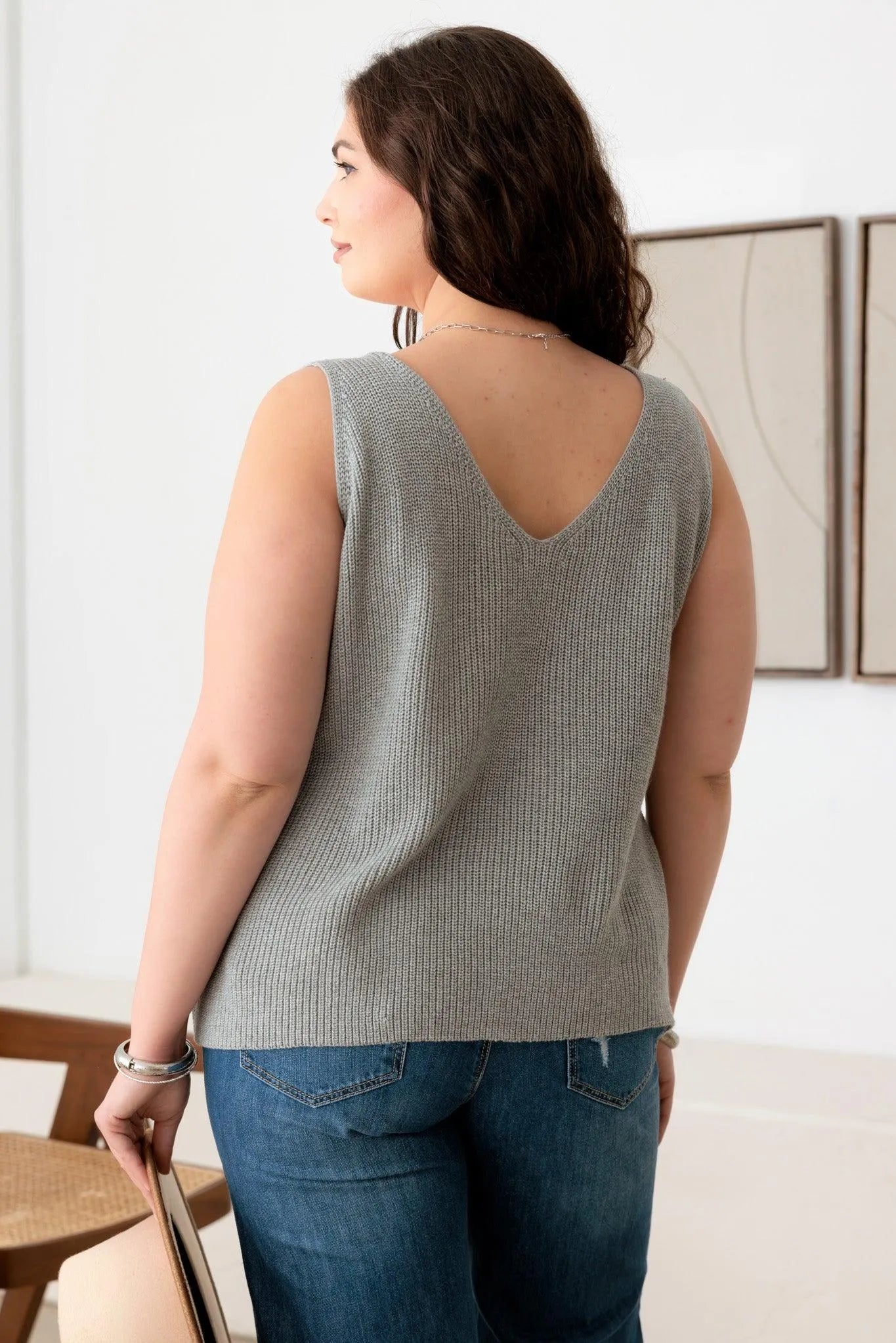 Plus Size Sleeveless V-Neck Knit Sweater Top - Tasha Apparel Wholesale