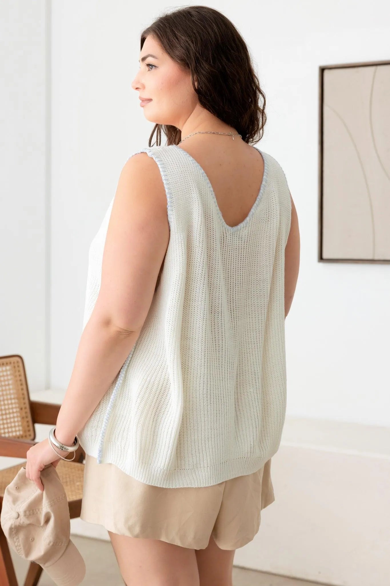 Plus Size Relax Fit Sleeveless Stitch Sweater Tank Top - Tasha Apparel Wholesale