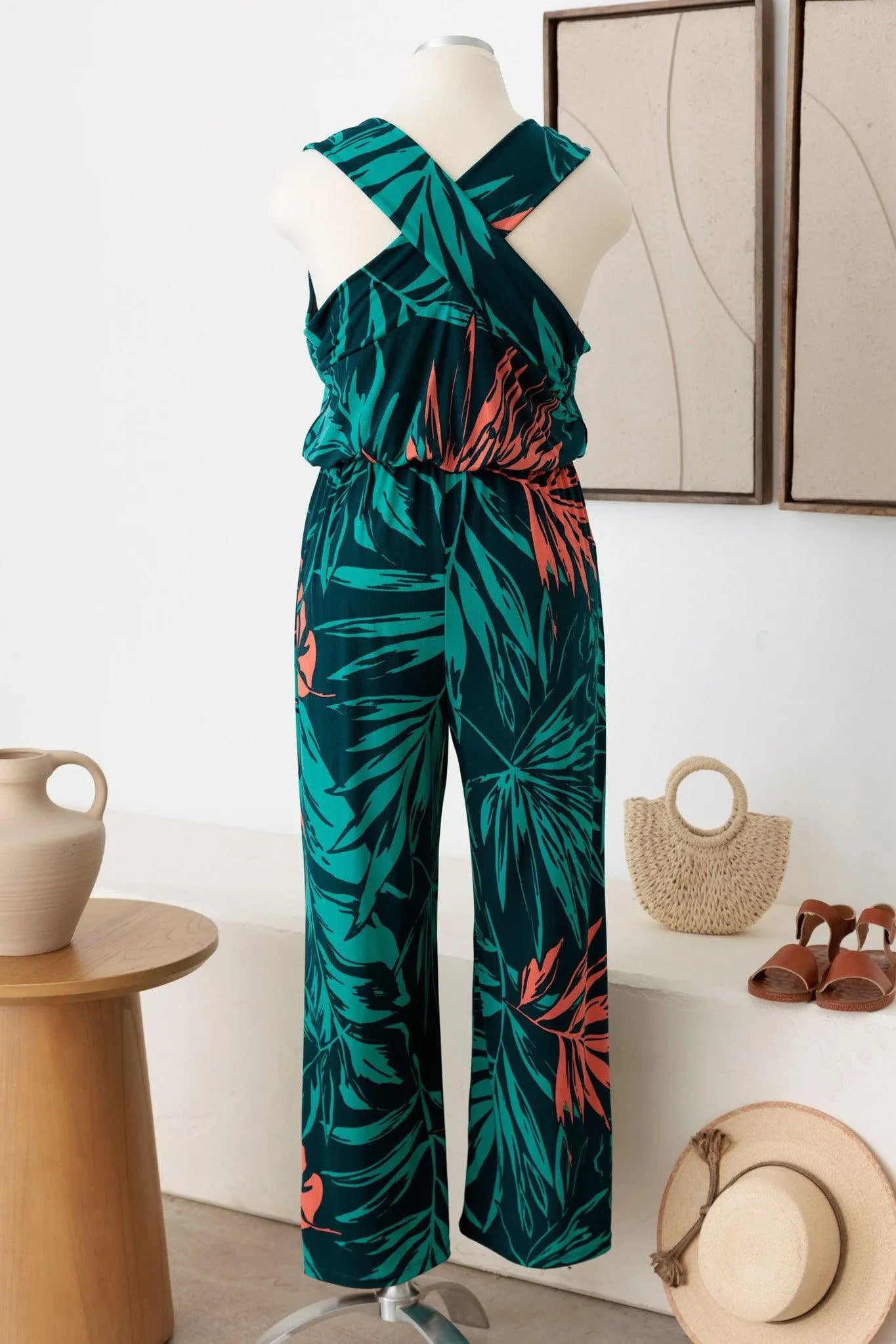 Plus Size Sleeveless All over Print Criss Cross Jumpsuit - Tasha Apparel Wholesale
