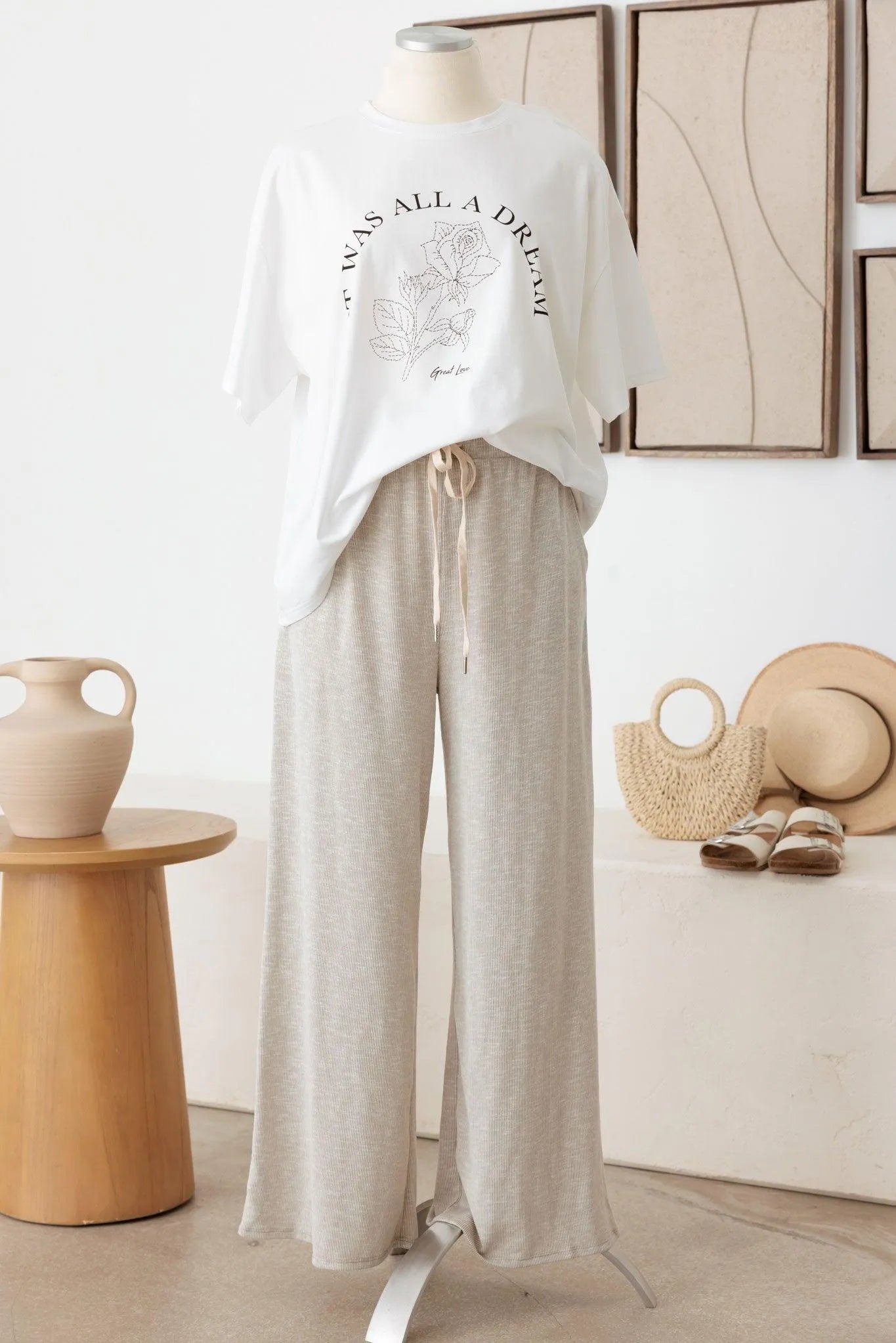 Plus Size Ribbed Self Tie Pants - Tasha Apparel Wholesale