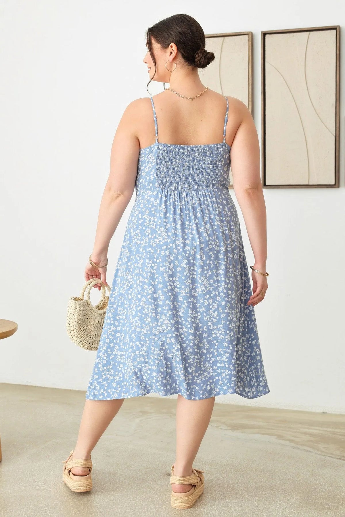 Plus Size Boho Floral Buttoned Flowy Midi Dress - Tasha Apparel Wholesale
