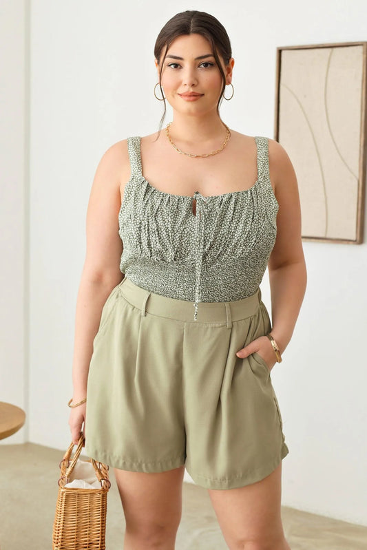 Plus Size Floral Print Tie Detail Ruched Top - Tasha Apparel Wholesale